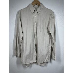 Lands' End Shirt Mens 16-33 Tan Check Long Sleeve Cotton Button Front Monogram